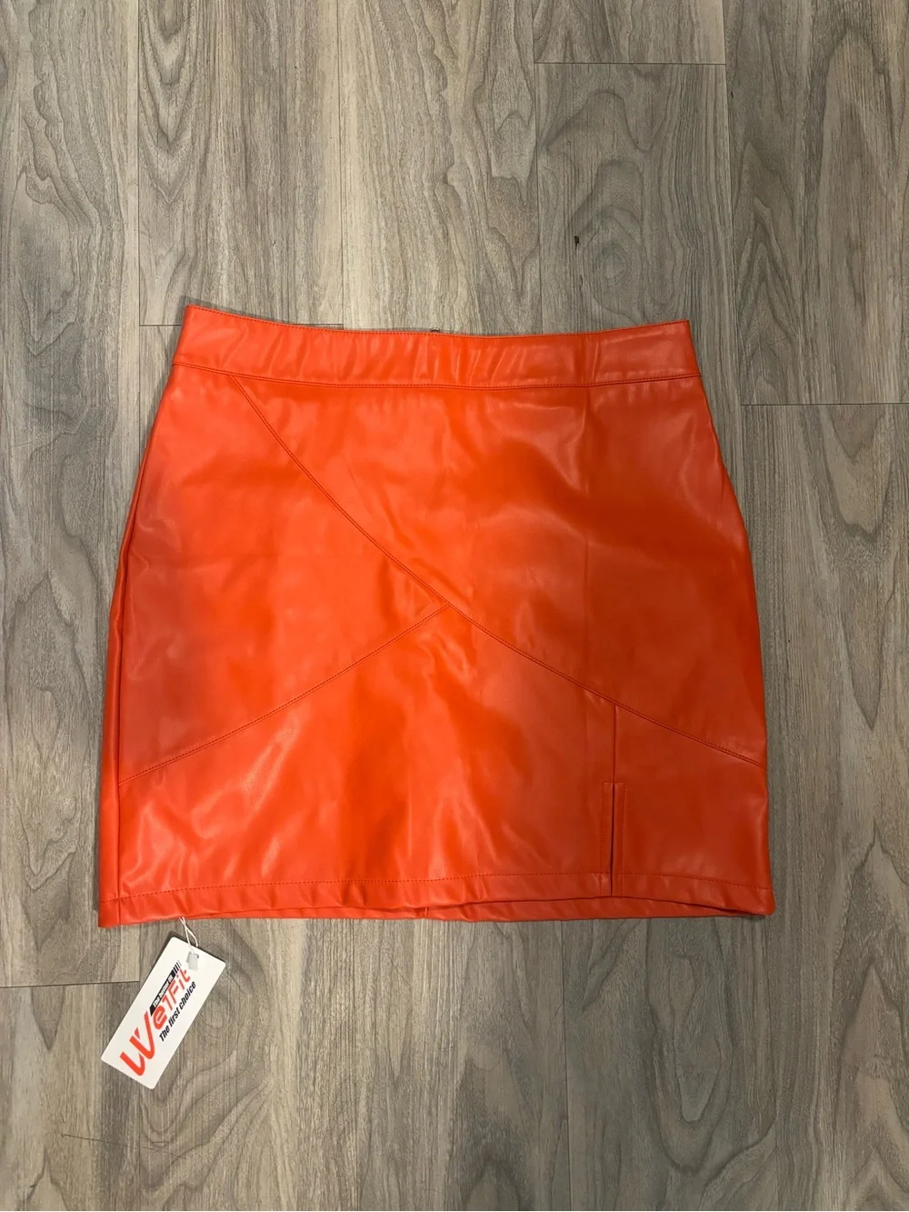 VETTA Bright Orange Faux Leather Mini Skirt